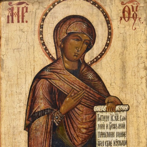 Antiquités - Icône russe "Mère de Dieu de Deesis", Russie centrale XIXe siècle