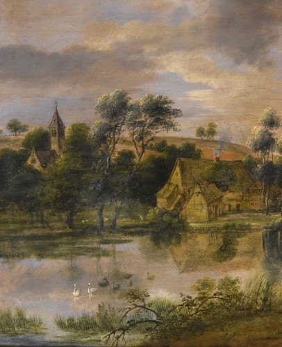 Lucas Van Uden (1595 - 1673)  Paysage de colline avec étang - Antichità Castelbarco