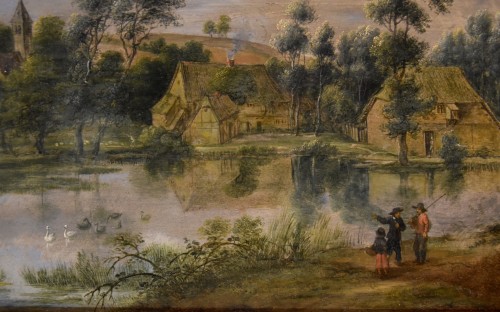 Antiquités - Lucas Van Uden (1595 - 1673)  Paysage de colline avec étang