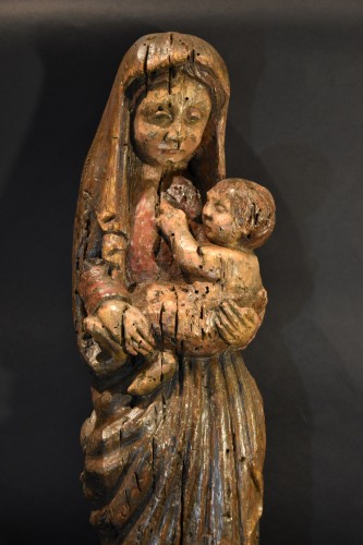 Vierge à l'Enfant, sculpteur Franco-Catalan des XIIIe-XIVe siècles - Sculpture Style Moyen Âge