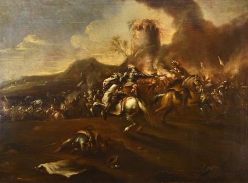 Choc de cavalerie - Francesco Graziani, dit Ciccio Napoletano - Tableaux et dessins Style Louis XIV