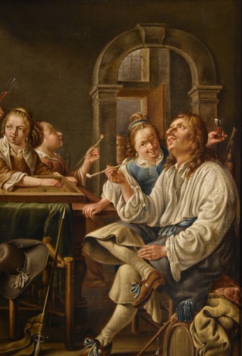 Joyeuse compagnie dans un intérieur, école hollandaise du 17e siècle - Antichità Castelbarco