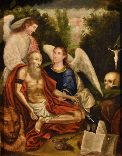 Saint Jérôme soutenu par deux anges, Peintre vénitien du début du XVIIe siècle