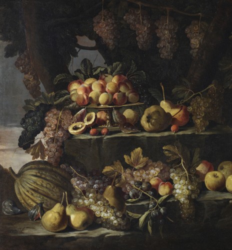 Maître romain, du XVIIe siècle Nature morte de fruits à l'extérieur - Antichità Santa Giulia