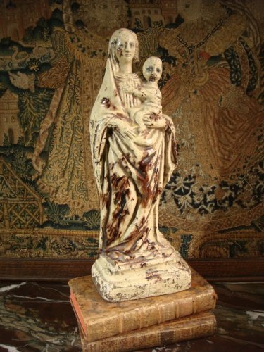 Céramiques, Porcelaines  - Vierge à l'Enfant en terre vernissée de Ligron époque XVIIIe
