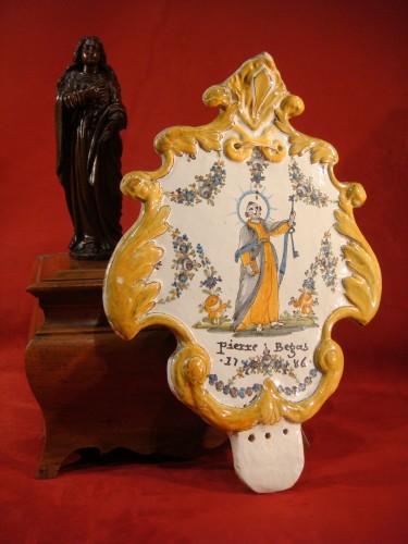 Céramiques, Porcelaines  - Grande Plaque de Bénitier Patronymique Nevers - Epoque XVIIIe