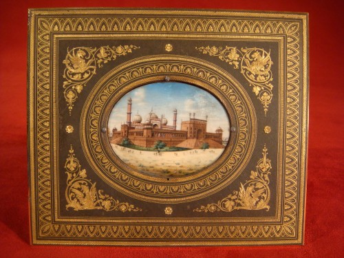 XIXe siècle - Miniature représentant Jama Masjid à Delhi
