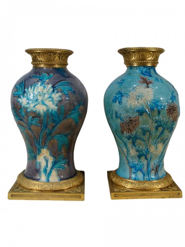 Deux Vases balustres grès émaillé - Epoque Ming