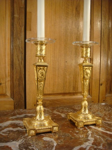 Paire de Bougeoirs en Bronze doré - Henri Picard - Luminaires Style Napoléon III