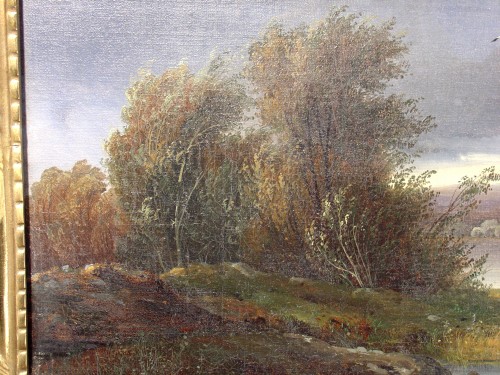 Antiquités - Paysage aux cigognes - Hermann Oesterreich (actif de 1834 à 1856)