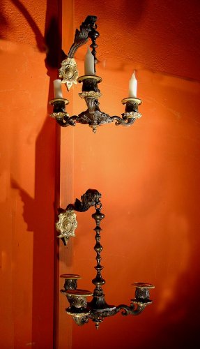Paire d'appliques début XIXe en bronze - Luminaires Style Restauration - Charles X