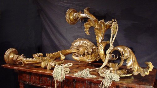 Paire de Bras de lumière bois doré XVIIe siècle - Louis XIV