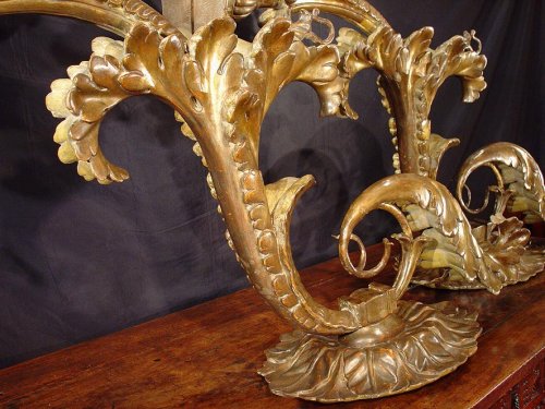 Louis XIV - Paire de Bras de lumière bois doré XVIIe siècle