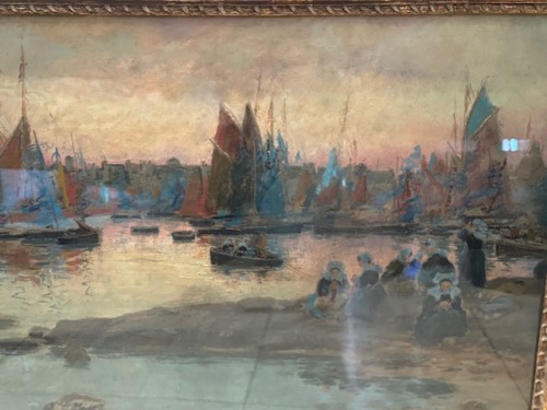 Mathurin Jansseau (1857-1940) - Pastel représentant l'entrée du port de Concarneau - Antiquités Paul Azzopardi