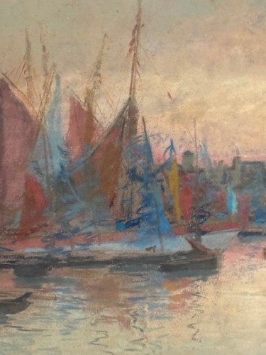 Mathurin Jansseau (1857-1940) - Pastel représentant l'entrée du port de Concarneau - Art Déco