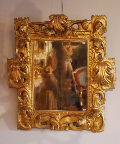 Antiquités - Miroir en bois doré début XVIIIe, travail Italien