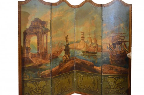 Paravent représentant l'entrée du port de Marseille, XIXe siècle