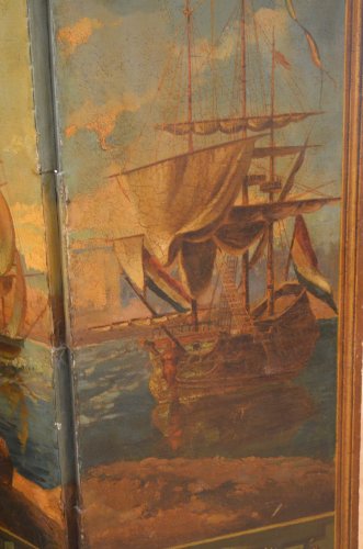 Paravent représentant l'entrée du port de Marseille, XIXe siècle - Antiquités Paul Azzopardi
