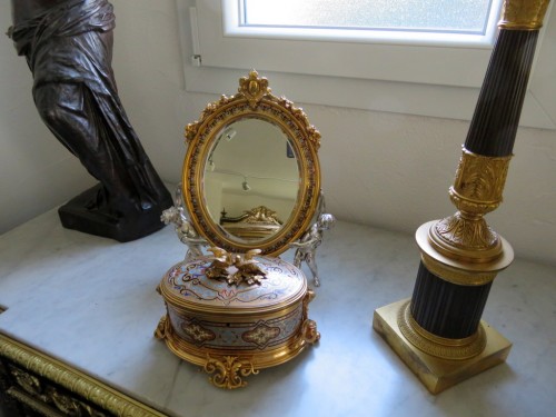 Maison Alphonse Giroux - Miroir et Boite en cloisonné marqueterie Boulle Epoque Napoléon III - Objet de décoration Style Napoléon III