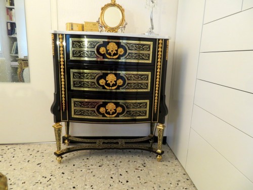 Antiquités - Commode à trois tiroirs en marqueterie Boulle époque Napoléon III