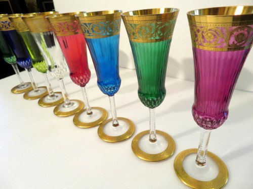 Huit Roemers et flutes colorés St Louis Thistle Or Cristal - Argenterie et Arts de la table Style Art nouveau