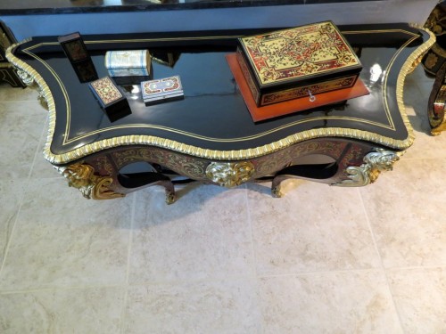 Console Napoléon III en marqueterie Boulle estampillée PRETOT  - Mobilier Style Napoléon III
