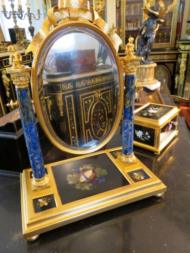 Miroir spyché en bronze et marqueterie de pierre dure - Miroirs, Trumeaux Style Napoléon III