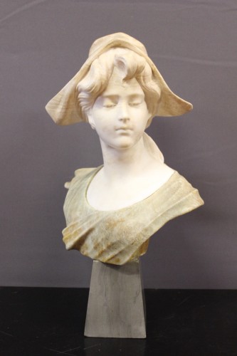 Buste de jeune femme en albâtre vers 1900 - Art nouveau