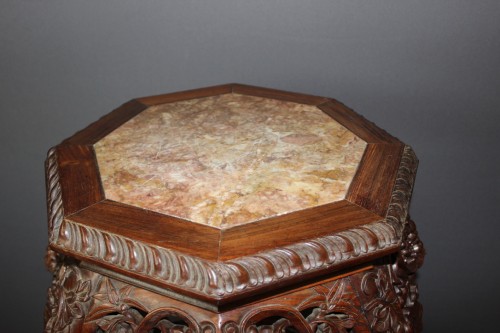 Importante sellette Chinoise en bois de fer et marbre - Antiquités Christophe Rochet