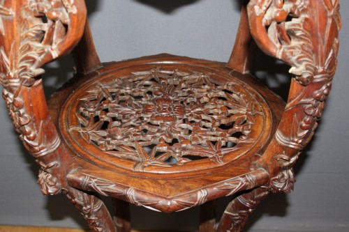 Importante sellette Chinoise en bois de fer et marbre - 