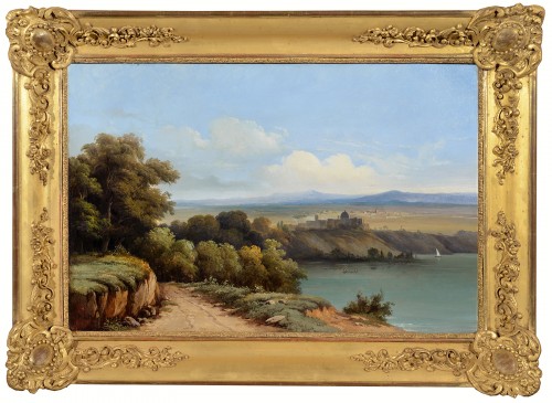 Antoine-Claude Ponthus-Cinier (1812-1885) - Le lac d’Albano, Castel Gandolfo - Tableaux et dessins Style Louis-Philippe