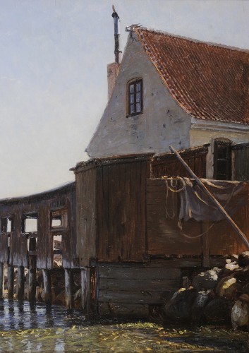 Tableaux et dessins Tableaux XIXe siècle - Christian Mølsted (1862-1930) Vue du port de Dragør au Danemark
