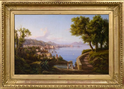 La baie de Naples et le Vésuve, attribué à Carl-Wilhelm Götzloff - Tableaux et dessins Style Louis-Philippe