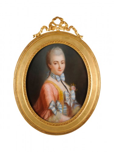 Portrait de jeune femme en tenue d’époque Louis XV - Ecole française du XIXe