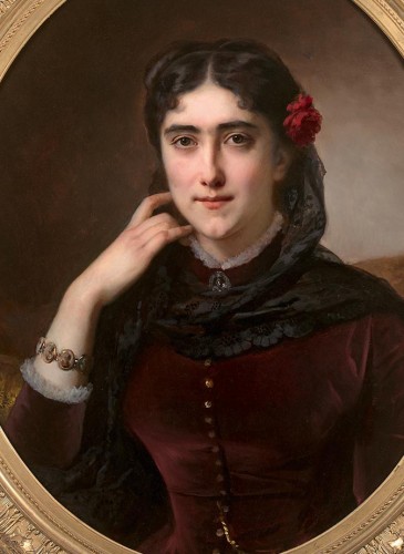 Hermann Winterhalter (1801-1891) - Portrait de Mathilde Leclerc de Juigné de Damas - Tableaux et dessins Style Napoléon III