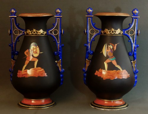 Paire  de vases en porcelaine de Paris XIXe - Céramiques, Porcelaines Style Louis-Philippe