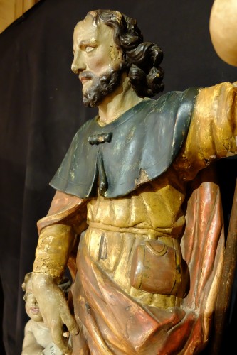 Saint Roch, l'ange et le chien en bois sculpté polychrome, XVIIIe siècle - Art sacré, objets religieux Style 