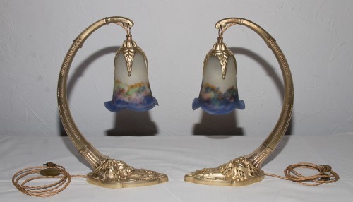Paire de lampes en bronze doré Charles Ranc époque Art Déco - Luminaires Style Art Déco