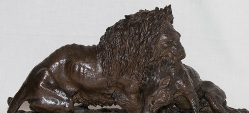 Lion entraînant un sanglier, daté 1836 - Christophe FRATIN (1801-1864) - Sculpture Style 