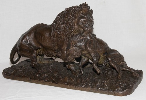  - Lion entraînant un sanglier, daté 1836 - Christophe FRATIN (1801-1864)