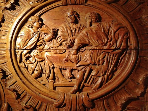 Art sacré, objets religieux  - Spectaculaire panneau de bois sculpté
