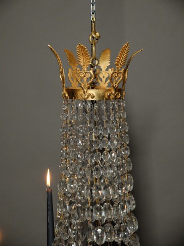 Lustre corbeille empire en bronze doré et cristal - Napoléon III