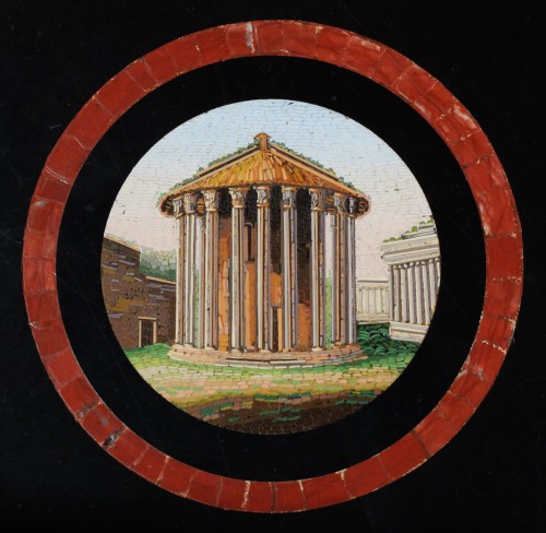 Antiquités - Guéridon en micromosaïque aux vues de Rome, Italie circa 1820-1830
