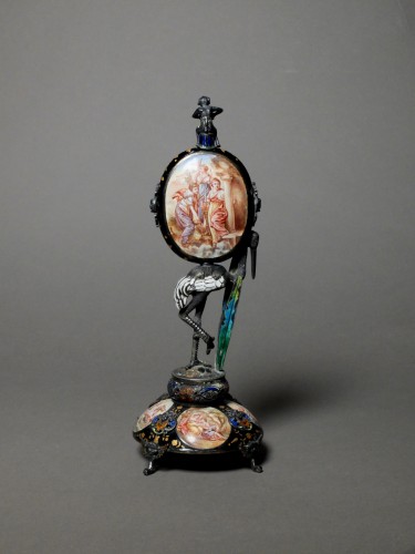 Horlogerie Pendule - Pendulette en argent émaillé - Vienne, XIXème siècle
