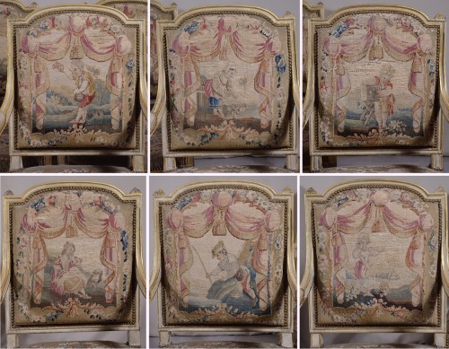 Antiquités - Mobilier de salon - 6 fauteuils d'époque Louis XVI - Paris XVIIIe