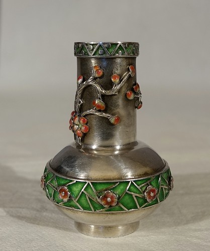 Petit vase argent et émaux - Japon ère Meiji - Antiquités Philippe Glédel