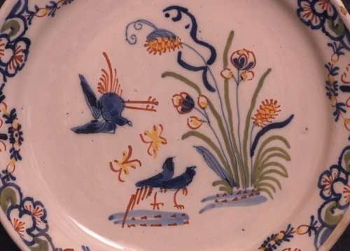 Assiette en faïence de Lille aux oiseaux aquatiques - Céramiques, Porcelaines Style 