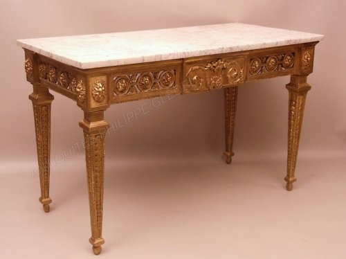 Table en console en bois doré attribuée à Pierre Pillot - Provence XVIIIe - Mobilier Style Louis XVI
