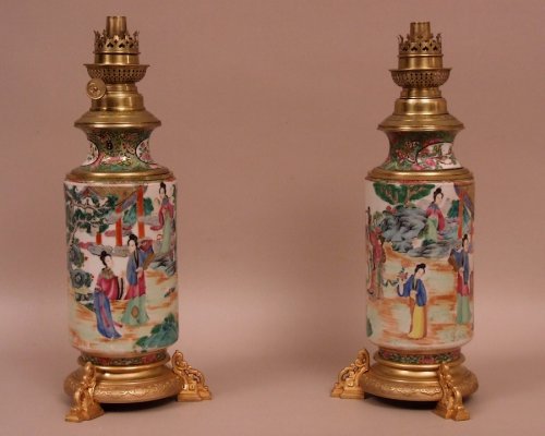 Paire de lampes en porcelaine de Chine - Antiquités Philippe Glédel