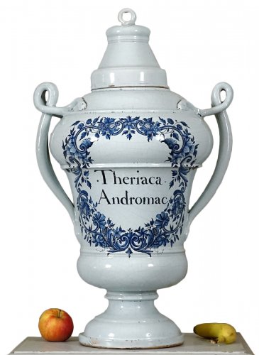 Vase couvert d'apothicaire dit "pot de montre" aux serpents d'époque Louis XIV